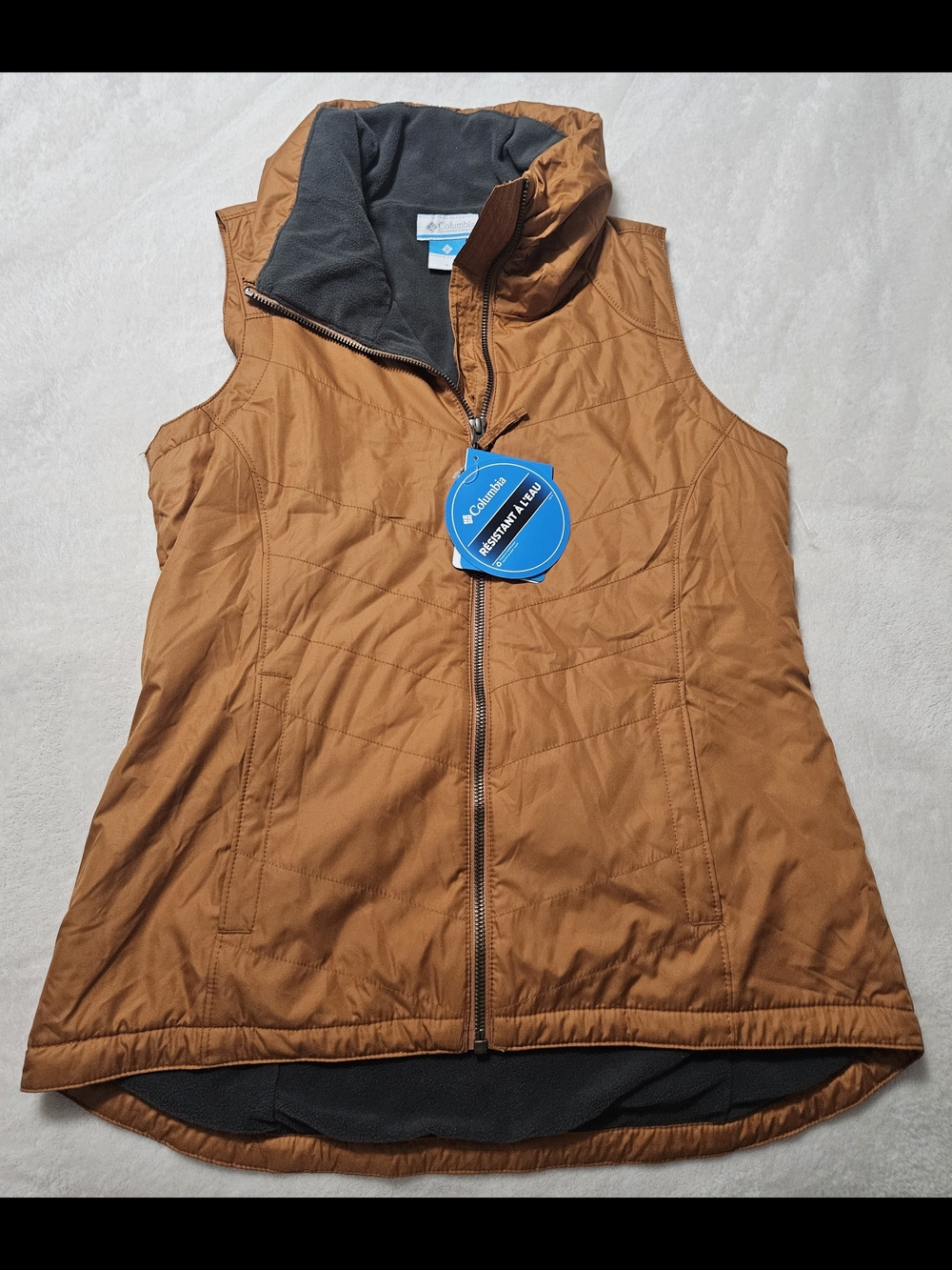 Columbia Burnt Orange Quilted Vest with Gray Fleece Lining